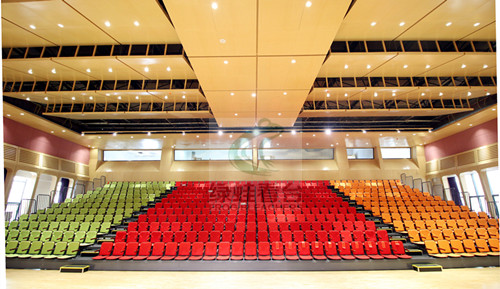 樂灣國際學(xué)校電動軟包椅伸縮看臺