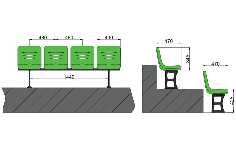 中靠背吹塑立裝座椅