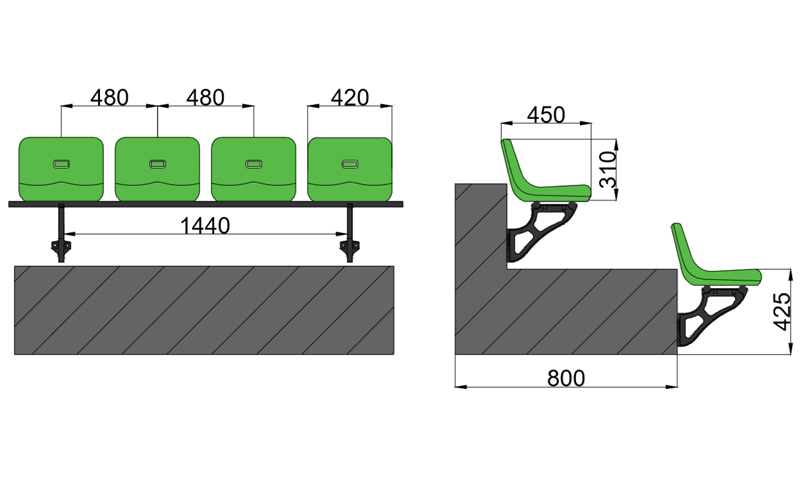 綠蛙中空吹塑中靠背側(cè)裝座椅固定看臺(tái)