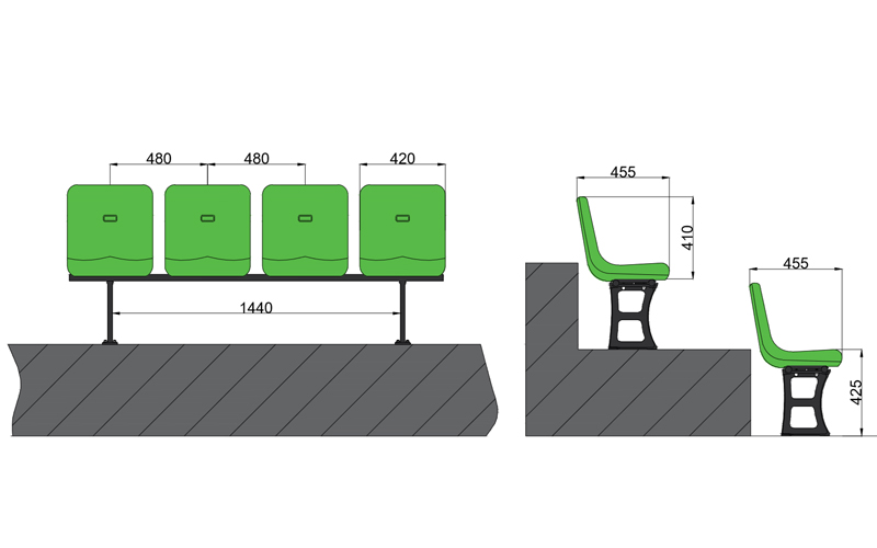 中空吹塑立裝高靠背座固定看臺(tái)座椅