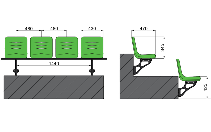 中空吹塑側(cè)裝看臺座椅